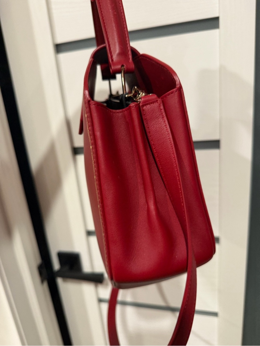 Cartier Red Leather Top-Handle Satchel with Gold Stitching - Picture 3 of 4